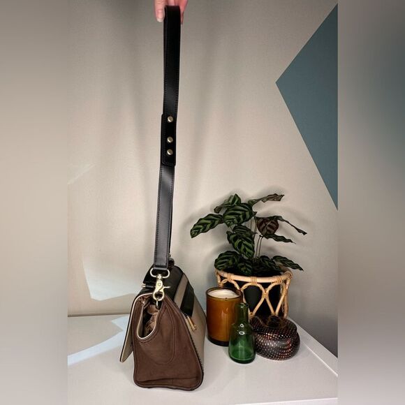 ZAC Zac Posen Eartha Top Handle Leather & Suede Satchel Cream Black Tan - Picture 5 of 15